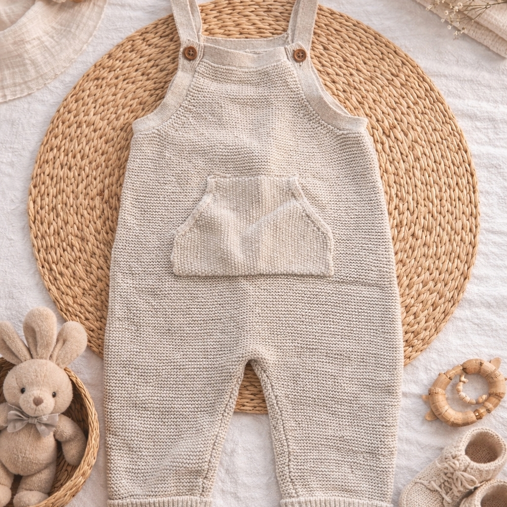 Baby Light Grey Knit Overalls